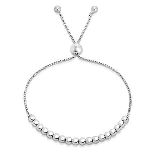 Verona Jewelers Sterling Silver Italian Adjustable Bolo Bead Ball Bracelet- Slider Bracelet for Women, 925 Sterling Silver Bracelet,Silver Bead Bracelet for Women, (Silver)