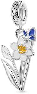 GNOCE Flower Pendant Charm 925 Sterling Silver Dangle Charm Inlaid with Crystal Oval Cut Zircon Colorful Gemstones Multicolor Enamel Fit Bracelet/Necklace for Women Girls Wife Daughter