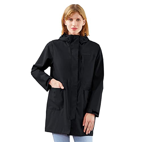 Veste imperméable pour femme - Longue veste de randonnée à capuche respirante - Manteau long pour femme - Noir - 2XL, Noir , M Cover