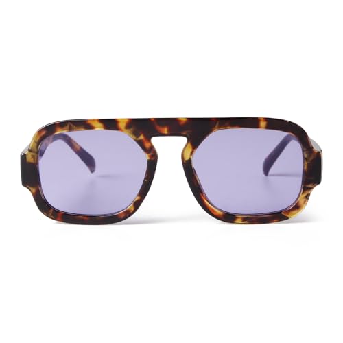 ADE WU Trendy Square Sunglasses for Women Men Vintage Fashion Oversized 70s Inspired No Tangle Aviator Style Sun Glasses (Tortoise Frame Purple Lense)