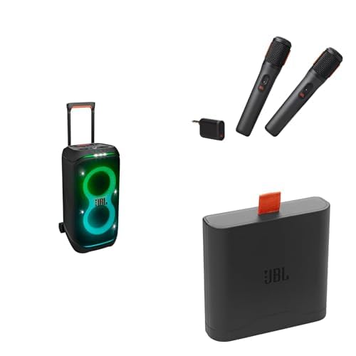 JBL PartyBox Stage 320 - Portable Party Speaker with Telescopic Handle Wireless Mic - 2X Digital Wireless Microphones
