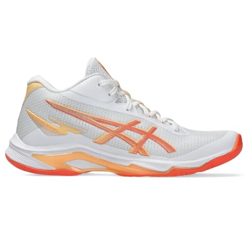 ASICS Women's Netburner Ballistic FlyteFoam Mid Top 4 Volleyball Shoes, 7.5, White/Vivid Coral