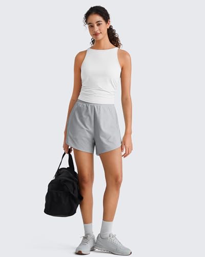 Image of G4Free Skimetic Workout Tank Tops for Women Side Ruched Sleeveless High Neck Crop Top Summer Athletic Gym Shirts