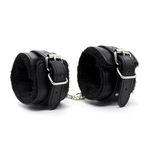 Leather Soft Handcuff Bracelet - Adjustable Link Hook - Perfect Accessory for Women/Men - Great for Cosplay Jewelry Set (Black Anklets)
