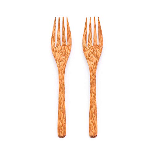 Rainforest Bowls Coconut Wood Fork (2-Pack) - All-Natural Wooden Fork Handmade from Reclaimed Coconut Timber - Zero-Waste, Biodegradable, Eco-Friendly - Vegan Utensil for Buddha Bowls & Salads
