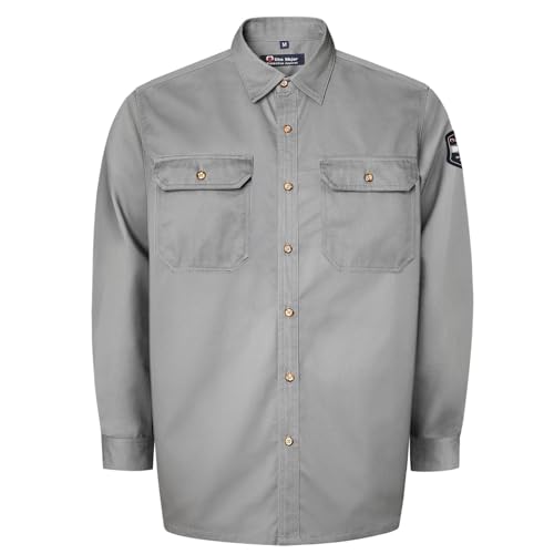 Uno Mejor FR Shirts for Men 7.5oz Welding Shirt 100% C Flame Resistant Welding Jacket Mens Fire Retardant FR Clothing for Men Durable Welding Gear for Safety Work Meets NFPA2112 Grey-ZRND XL