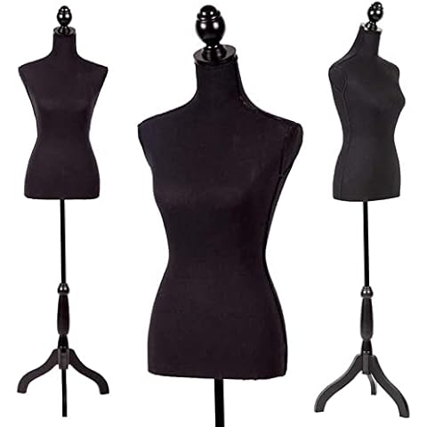 Hkeli Female Mannequin Torso Dress Form Standing Manikin Body 60”-67” Inch with Tripod Stand Height Adjustable Mannequin Body for Sewing Dress Jewelry Display Women, Black Cover