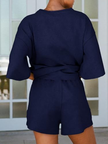 Image of Tankaneo Womens Pajama Sets 3 /4 Sleeve Oversized Tops & Loose Fit Shorts Lounge Set with Pockets Loungewear