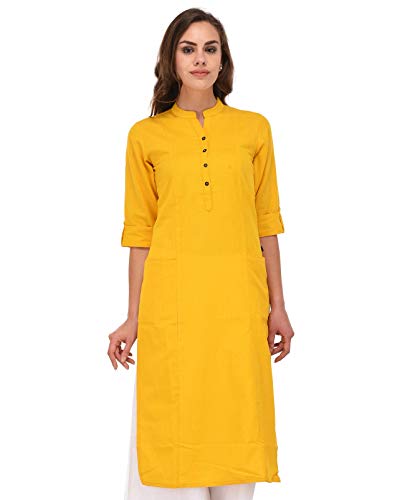 Image of Pistaa's Women's Cotton Relaxed Fit Straight Solid Kurta With Two Patch Pockets