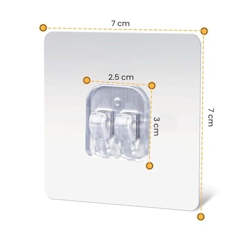 Image of (Pack of 20 Heavy Duty Transparent Self Adhesive Wall Hooks | PVC | Caddy Hook | Waterproof Oilproof | No Drill Wall Hooks for Bathroom, Kitchen, Towel Rack, Hanging Racks | (10 KG Load)