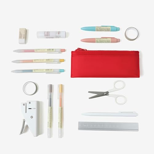 Image of Pencil Pouch for Teens School Office Supplies Pencil Case Cosmetic Bag Zipper (Red)