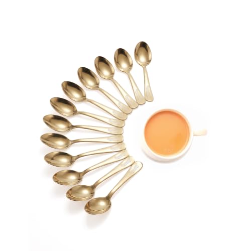 Image of Sumeet Stainless Steel Golden Baby /Meduim Premium Spoon Set of 12 Pc - (15.5cm L) (1.6mm Thick)
