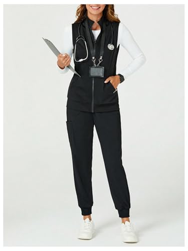 SOLY HUX Women's Zip Up Vest Sleeveless Collared Outerwear Scrubs Workwear with Pocket4