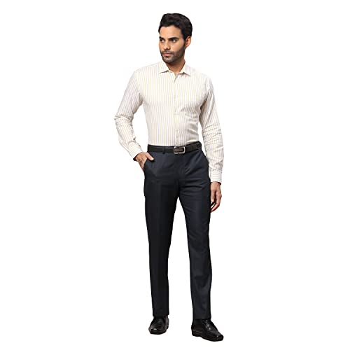 Image of Park Avenue Men's Polyester Blend Structure Pattern Smart Fit Flat Front Formal Trouser