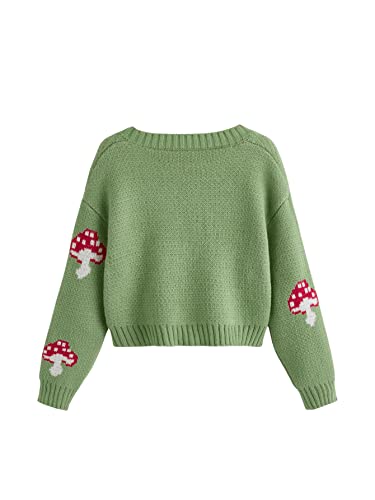 SweatyRocks Girl's Cute Graphic Print V Neck Sweater Button Down Knitted Cardigan Top2