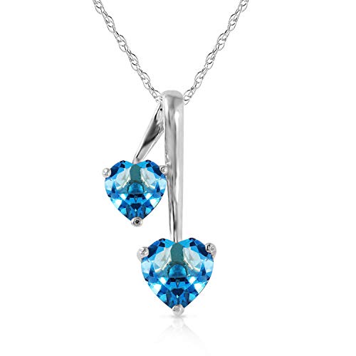 Galaxy Gold GG 14k Solid White Gold Hearts Necklace with 1.4 Carat Natural Blue Topaz