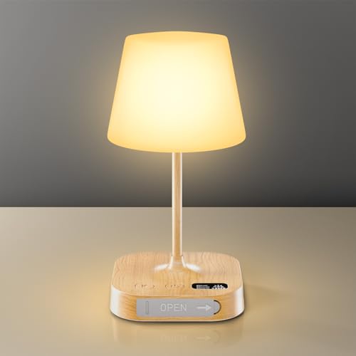Anordsem LED Akku Tischlampe Kabellos: Touch Dimmbar Nachttischlampe mit USB A+C - Kleine Schreibtischlampe für Kinderzimmer Babyzimmer - Leselampe Geschenke für Freunde SchüLer [Holzmaserung]