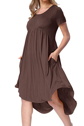 levaca Womens Summer Beach Short Sleeve Casual Midi Dress with Pockets Coffee M