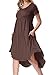 levaca Womens Summer Swing Short Sleeve Casual Midi Dress with Pockets Coffee L