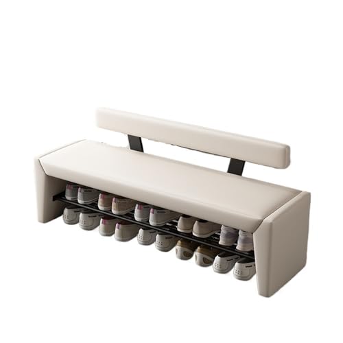 シューベンチ、 玄関用シューズベンチ(背もたれ付き) - 家庭用・業務用の丈夫な休憩用スツール(Beige,120cm)