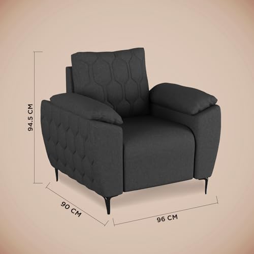 Image of Centuary Sleepables Modena Premium Sofa|Classy Quilted Suede Fabric Upholstery|Fiber-Filled Back Cushion|Wide Plush Fibrefilled Armrests|Ergonomic Lumbar Support |Charcoal Grey|3 Years Warranty