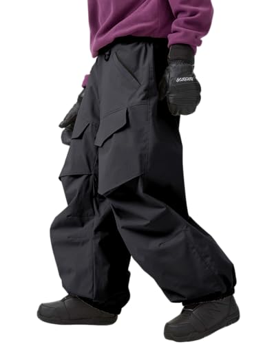 GSOU SNOW Men Ski Pants Snowboard Pants Baggy Snowboard Loose Snow sport Insulation Waterproof Winter Hiking Sport Black M