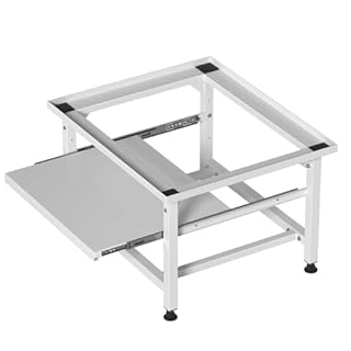 Eikuavons Support de machine à laver 42 cm avec étagère extensible, pieds réglables en hauteur, amortissement du bruit, tiroir coulissant à 3 niveaux, capacité de charge de 150 kg, blanc