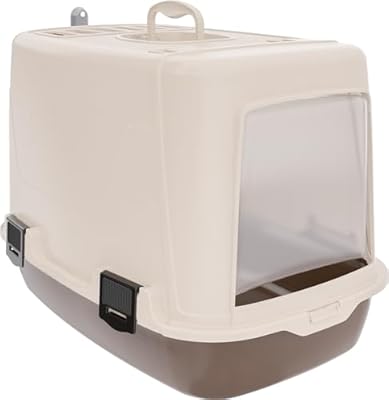 Maibloom Cat Litter Tray with Hood - Easy to Clean, Spacious and Odorless Litter Box for Kittens and Adult Cats/Beige