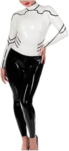 100% Látex Natural 100% Hecho A Mano Látex Blanco Negro Mono Fiesta Anzug Traje Apretado 0,4mm Cremallera,Color De La Foto,XS Cover