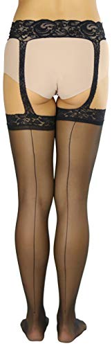 Tobeinstyle Women's All-In-1 Lace Garter Belt Sheer Backseam Stockings - Black - Os #TOP1