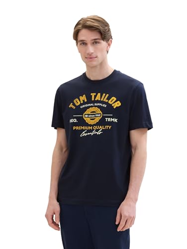 TOM TAILOR Herren T-Shirt mit Logo-Print aus Baumwolle, Dark Blue, S – Ansicht 2