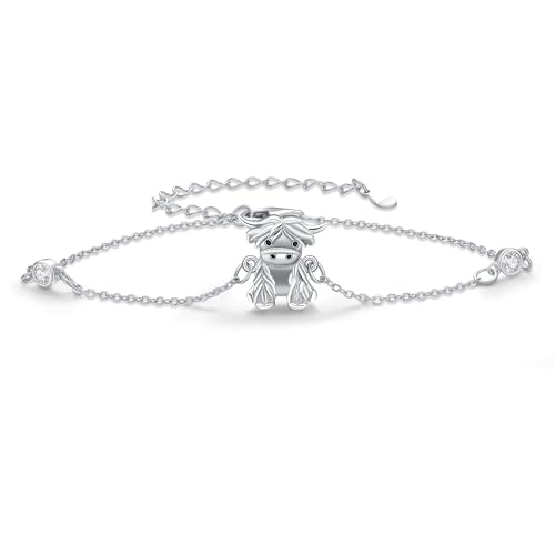 Bracelet de vache Highland en argent : cadeau idéal femme et fille