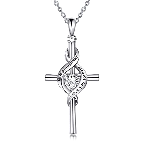 ONEFINITY Granddaughter Nana Grandma Gifts Sterling Silver Granddaughter Grandma Nana Necklace I love You Forever Cross Infinity Jewelry for Women Mothers Day Gifts