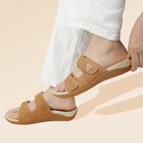 Image of V.Step Orthopedic Slides with Arch Support for Women Men, Adjustable Orthotic Sandals for Plantar Fasciitis Pain Relief Indoor Outdoor Brown W12 /M11