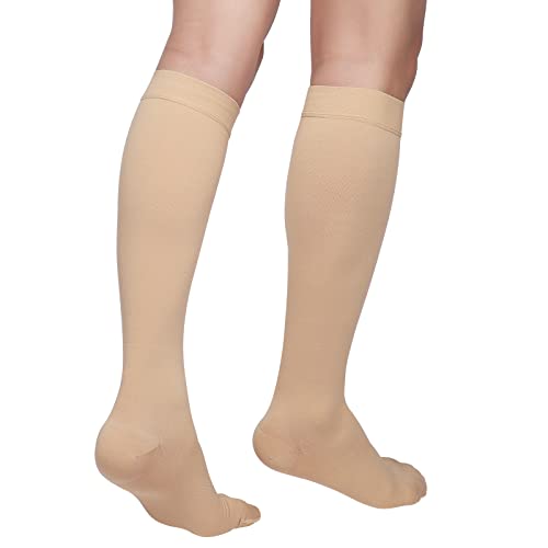 Image of MGANG Knee High Compression Socks 20-30mmHg for Varicose Veins, Closed Toe | Graduated Compression, Circulation, DVT, Swelling, Nurses, Pregnancy, Standing, Office, Flight, Travel, Running, Recovery