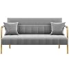 Yaheetech 56.5″ W Modern Sofa Small Sofa Luxurious Velvet Fabric Couch with Gold-Tone Metal Arms and Legs for Living Room, Home Office, Studio Light Gray