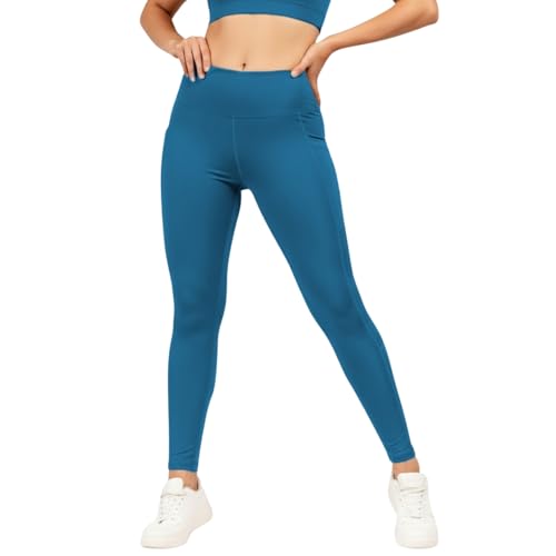 Image of NINQ high Waist Women Gym Compression Pants for Workout with Pocket, Yoga & Exercise, Active Wear Legging Sports Tights Trousers with Comfortable Fit for Running, Jogging & Training