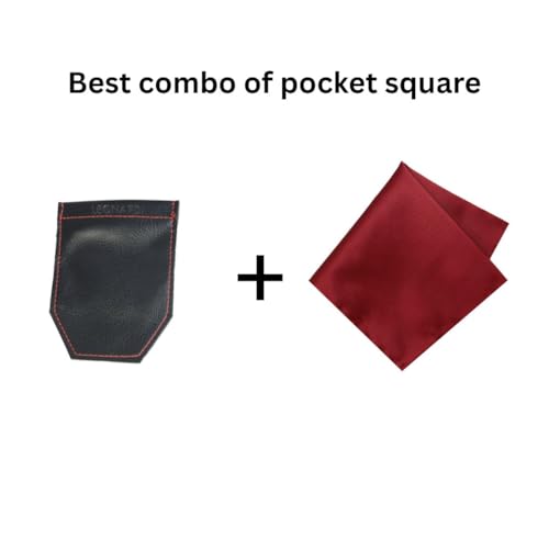 Image of LEONARDI Men's Solid Pocket Square & Pocket Square Holder For Men's Combo | Microfiber | 30cm x 30cm | Pack of 2