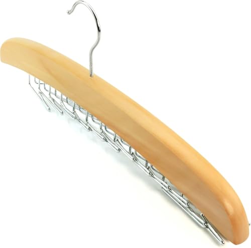 Image of ROLLYWARE Wooden Belt and Tie Hanger for Closet, Premium Tie Hanger with 24 Folding Accessory Hooks Space Saving-Saving Organizer for Closet Tie Rack for Bra Hat Tank Tops (1, Natural Wood)