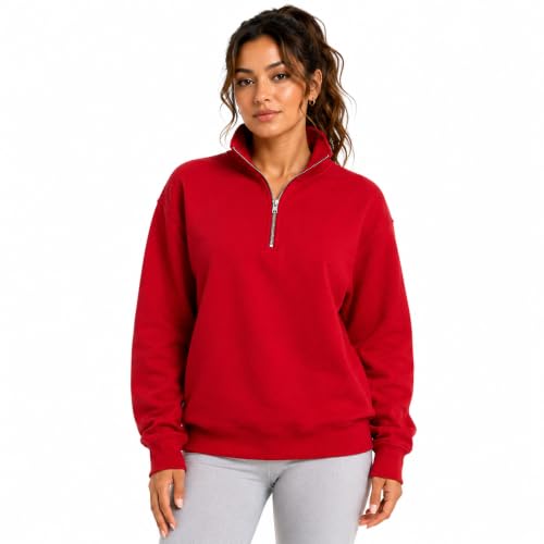 Image of Urban Core Women’s Quarter Zip Sweatshirt – Regular Fit 1/4 Zip Jumper Soft Casual Pullover Top (UK, Alpha, M, Regular, Regular, 1, Red)