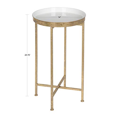 Image of Kate and Laurel Celia Round Metal Foldable Tray Accent Table, White with Gold Base