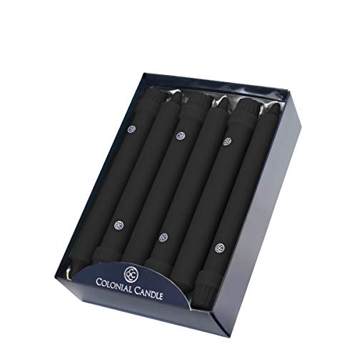 Image of Colonial Candle Unscented Taper Candle, Classic Collection, Black, 8 In, Pack of 12 - Up to 6 Hours Burn