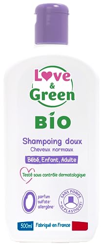 Love & Green - Champú suave certificado orgánico - para toda la familia - Limpieza suave - Fórmula orgánica certificada - Enriquecido con aloe vera y caléndula
