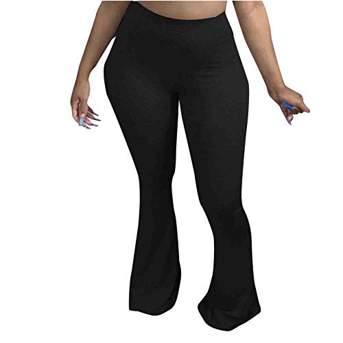 WUAI-Women High Waist Bootcut Yoga Pants Tummy Control Wide Leg Long Palazzo Bell Bottom Flare Pants Plus Size(Black,3X-Large)