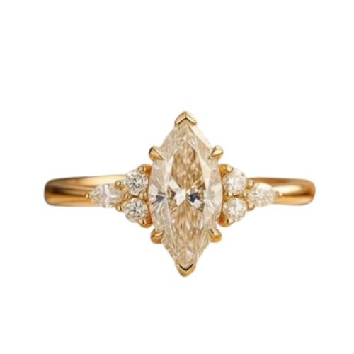 Silvart 2 Ct Marquise Cut Diamond Art Deco Stacking Cluster Wedding Ring Bridal Engagement Ring For Women 14K Yellow Gold Plated 925 Sterling Silver Handmade Modern Anniversary Jewelry Gift For Her