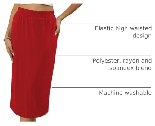 Image of Naggoo Midi Skirts for Women Summer Elastic High Waisted Basic Straight Skirt with Slit