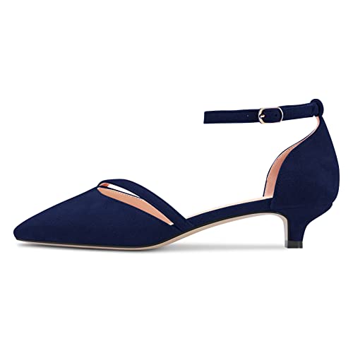 Castamere Women Low Kitten Heel Close Pointed Pumps Ankle Strap Two-Piece Buckle Wedding Party Sexy Dress Shoes 1.4 Inches Heels2