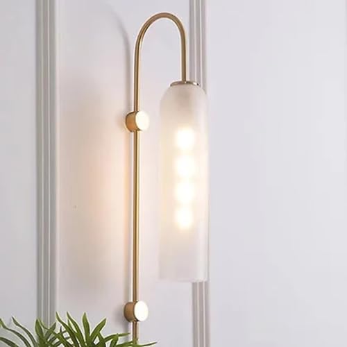 Image of Milky White Long Glass Wall Light | Copper Metal Wall Lamp Fixture | Decorative Lighting for Living Room Bedroom Dining Cafe Bar Restaurant | Modern Home Decor | Without Bulb