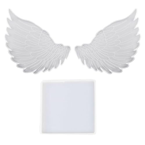 Monozoz Molde de silicona con alas de ángel | Molde de silicona para fondant de alas de ángel - Moldes de silicona para posavasos de resina, portavelas conmemorativo, marco de fotos