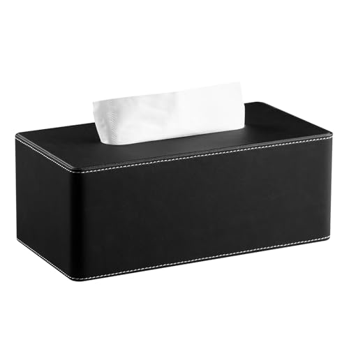 NICLNGSH PU Leather Tissue Box Cover with Magnetic Closure, Rectangular Tissue Box Holder for Bathroom Living Room Restaurant Office (Black)
